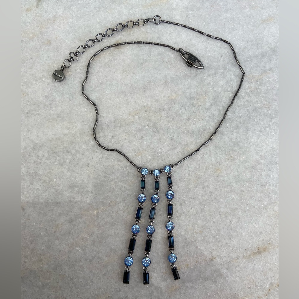 Givenchy gunmetal necklace with blue Swarovski, plus earrings - Picture 4 of 15